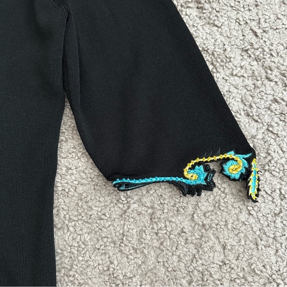 Prima Bella Black Knit Embroidered Beaded Shirt Womens L - Picture 7 of 16